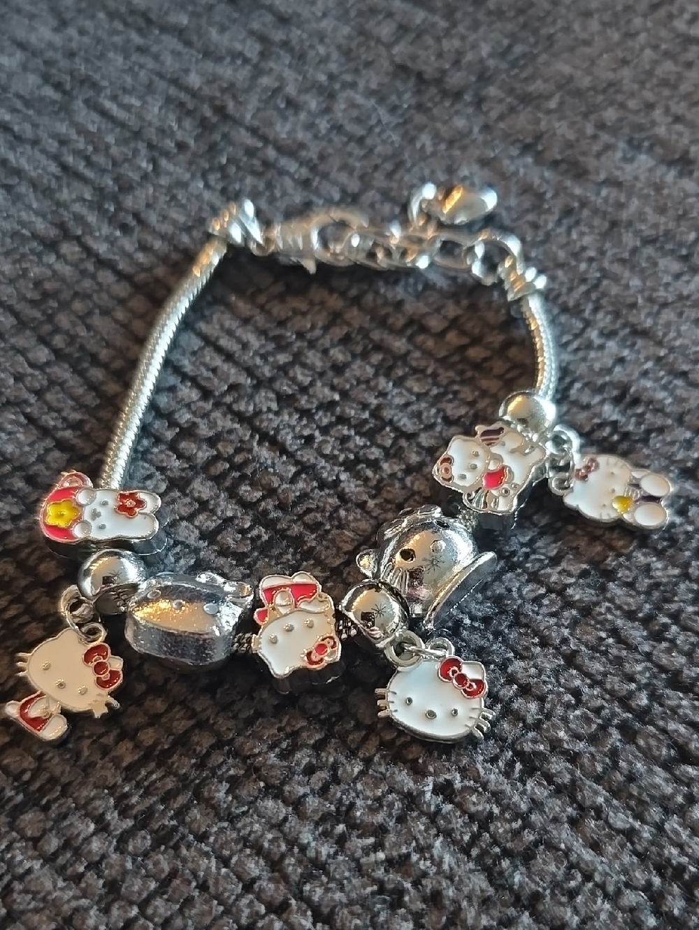 The NEW Boutique Silver-Tone White and Red Hello Kitty Charm Bracelet for Kids